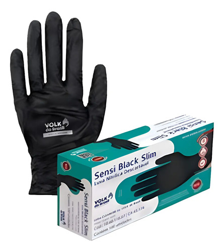 Luva nitrílica descartável sensi black slim Volk CA 43174 106011607