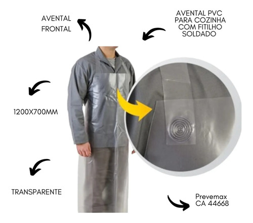 Avental pvc transparente com fitilho 70X120X020 CA 44668 Prevemax
