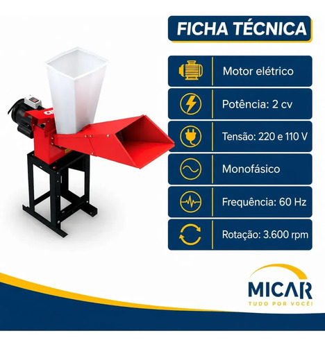 Triturador forrageiro picador CID 125LD 2cv monofásico bivolt Cid