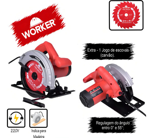 Serra circular 1300w 185mm 220v 991570 Worker