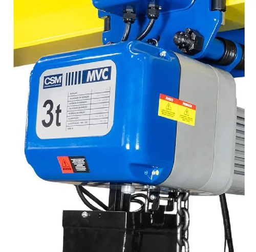Talha elétrica de corrente mvc com trole 3 toneladas 6 metros 380v Csm 75001487
