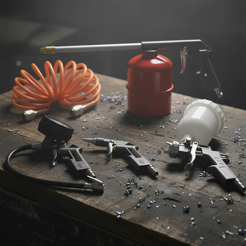 Conj. Pistolas para Pintura, Pulverizacao, Limpeza com Mangueira com Conexoes Pistão. Calibradora Pneus Schulz 80923580