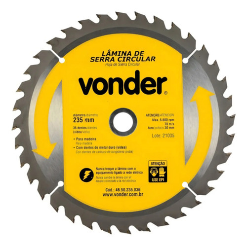 Lamina de serra circular videa 235X25mm 36 dentes Vonder 4650235360