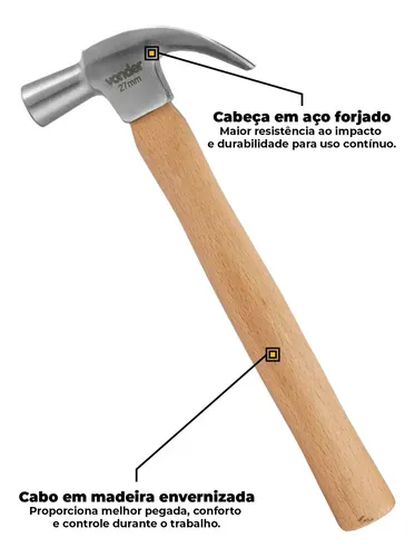 Martelo unha 27mm polido com cabo de madeira Vonder 3588027000