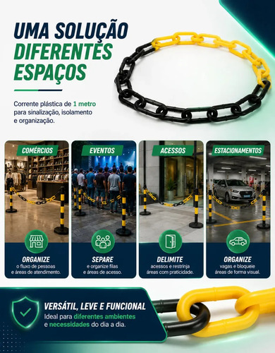 Corrente para pedestal grande preta e amarela Plastcor  (1 metro) 700.10796