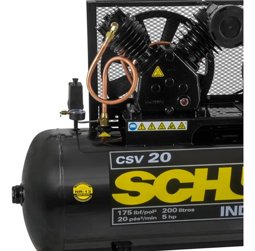 Compressor de Ar Estacionário Pistão CSV20MAX 200 I Motor Monofásico Aberto Industrial 5CV 220V 2P60Hz Schulz 92293030