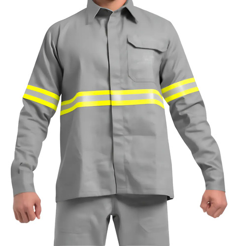 Camisa cinza NR10 CA 43836 com refletivo amarelo Ledan