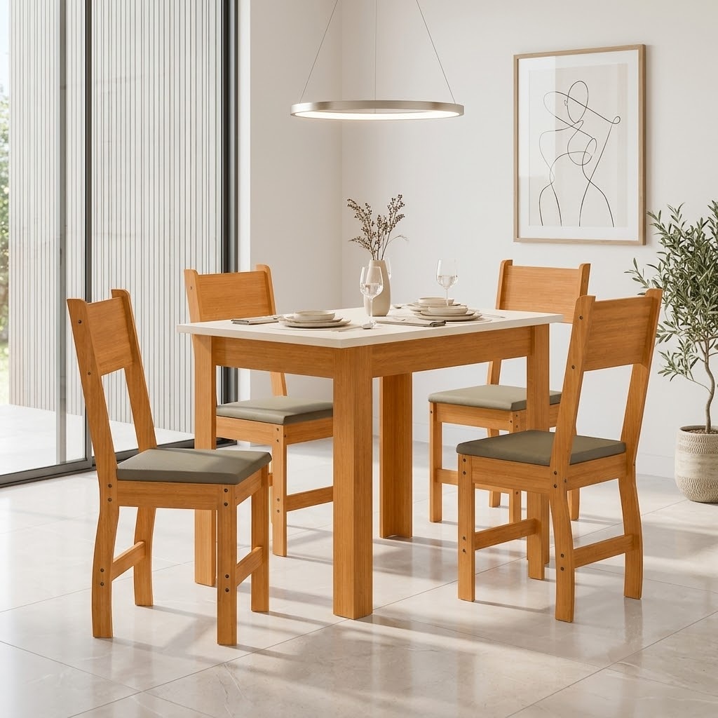 Mesa de Jantar Bellagio 4 Cadeiras Freijó/Off White
