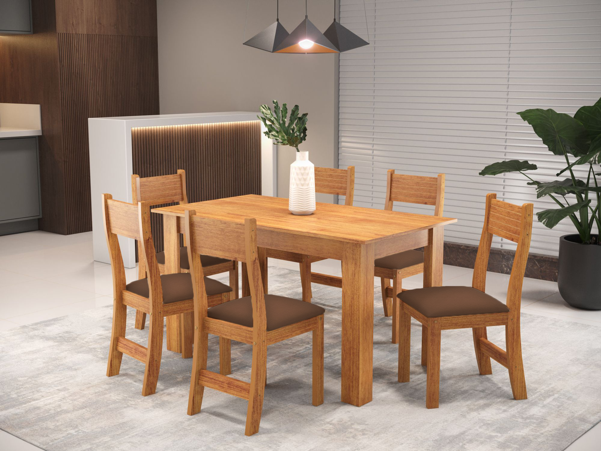 Conjunto Mesa Violeta 6 Cadeiras Mel/Veludo Bombom