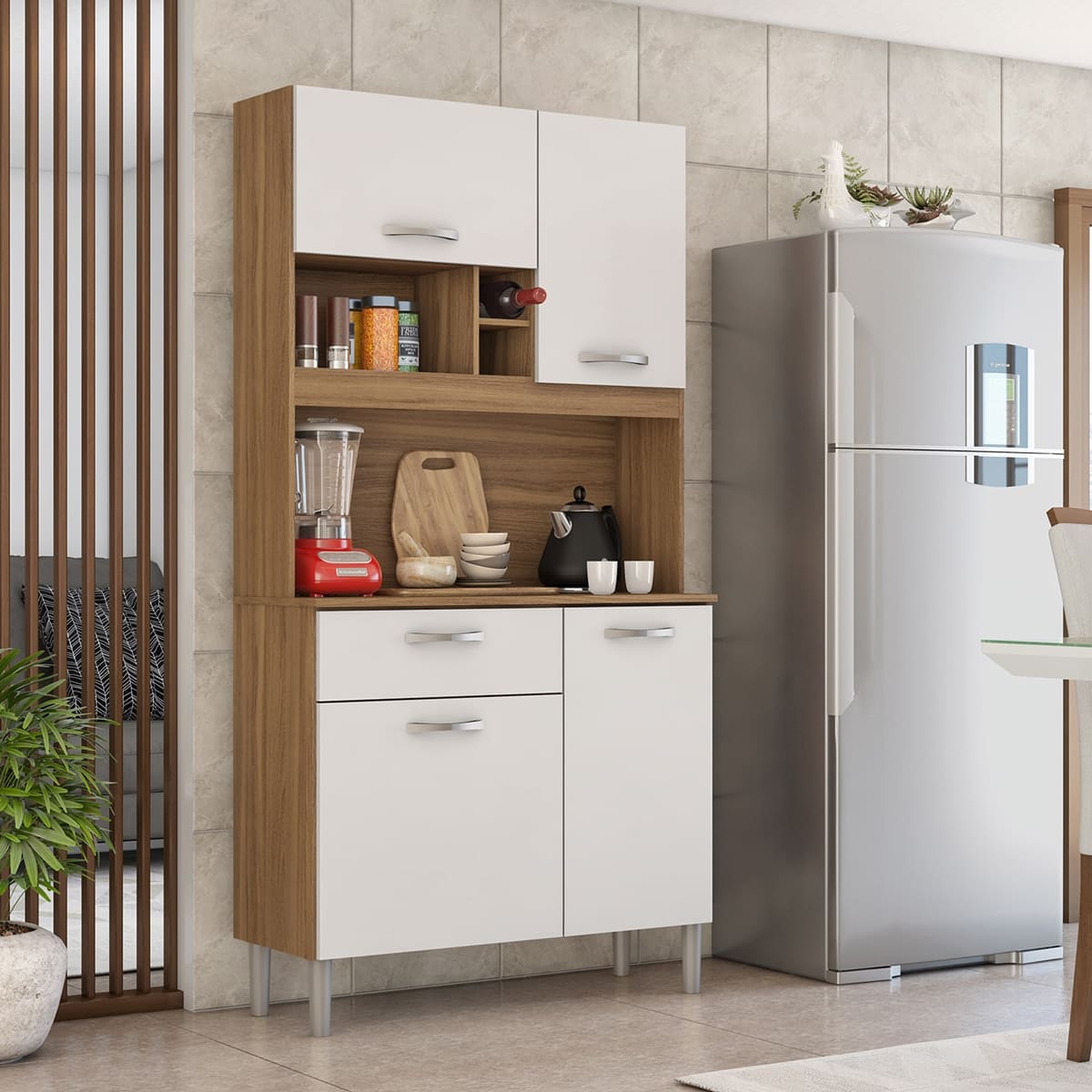 Kit Cozinha Malta Amêndola/Branco