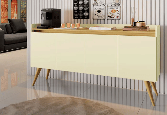 Aparador Gold 4 Portas Pérola/Mel