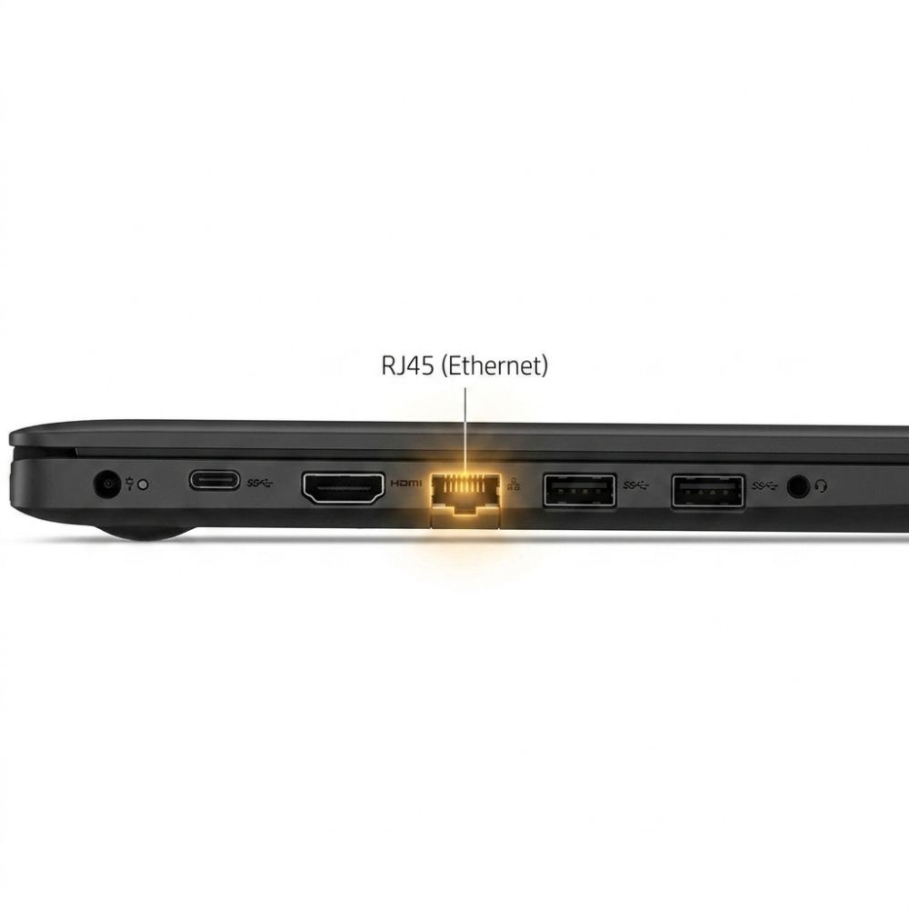 Destaque para a entrada RJ45 e portas laterais