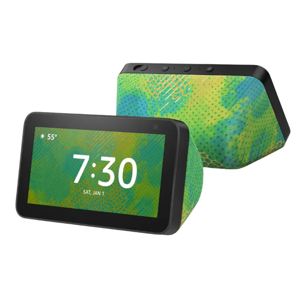 Detalhe Lateral e Design Camaleao Echo Show 5 Kids