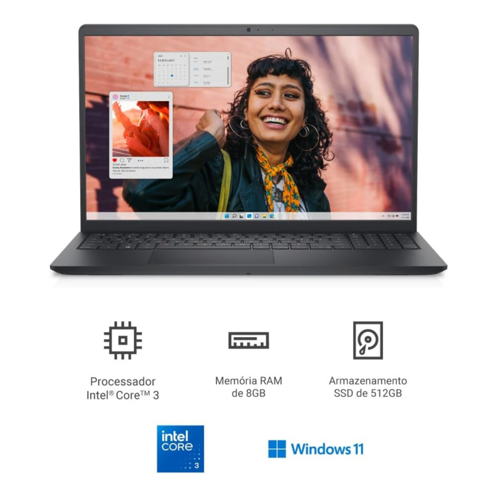 Notebook Dell Inspiron 15 3000 Preto Carbono Vista Frontal