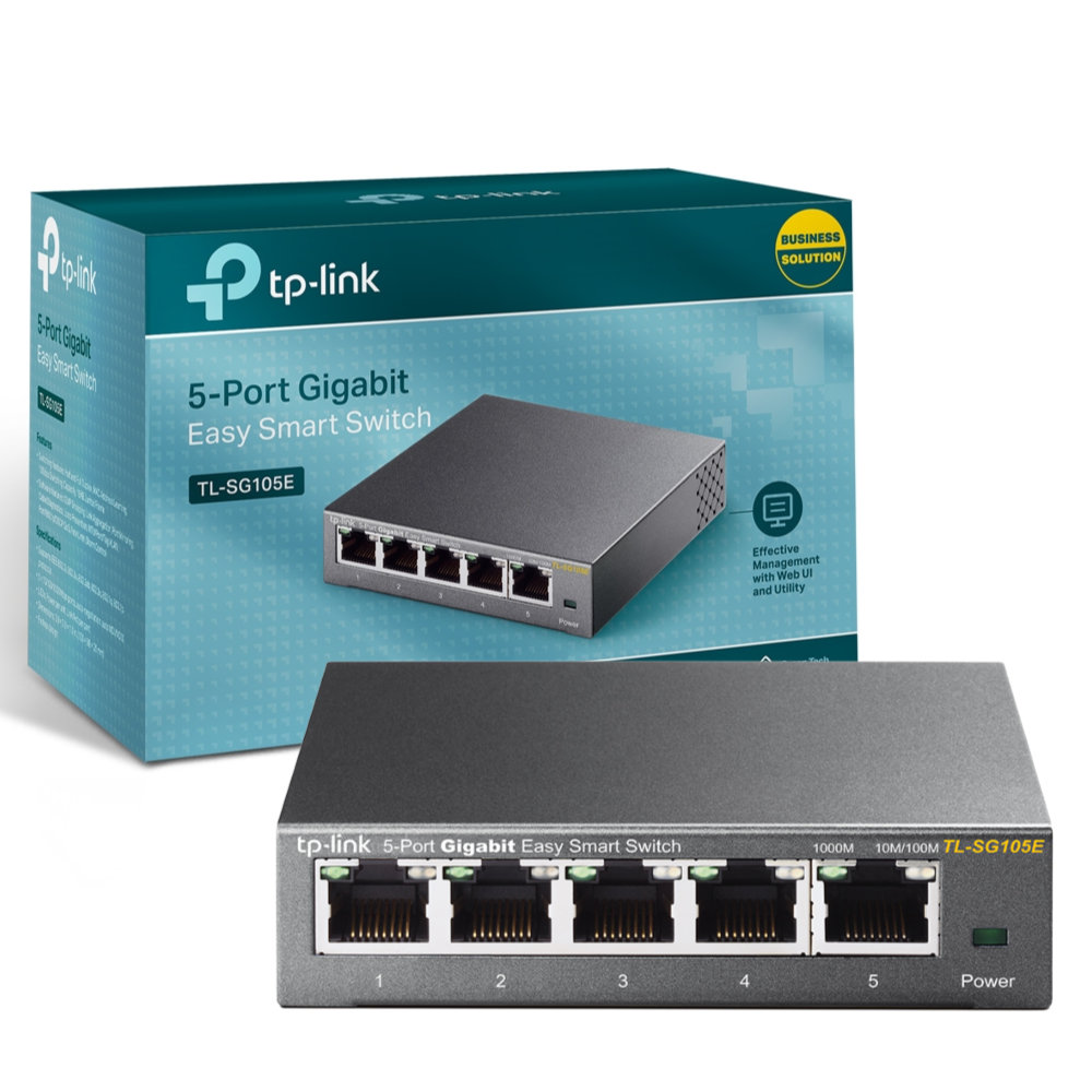 Switch TP-Link TL-SG105E 5 Portas Gigabit Easy Smart Vista Frontal