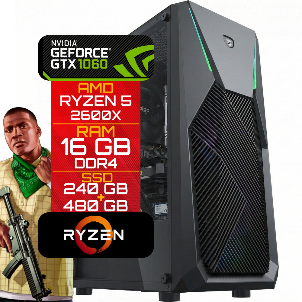 Computador Gamer Ryzen 5 2600X GTX 1060 16GB RAM - Visao Geral do Setup - Resolucao recomendada 1000x1000