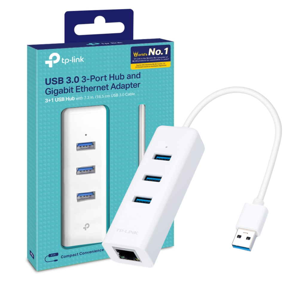Adaptador TP-Link UE330 Hub USB 3.0 e Gigabit Ethernet Vista Frontal