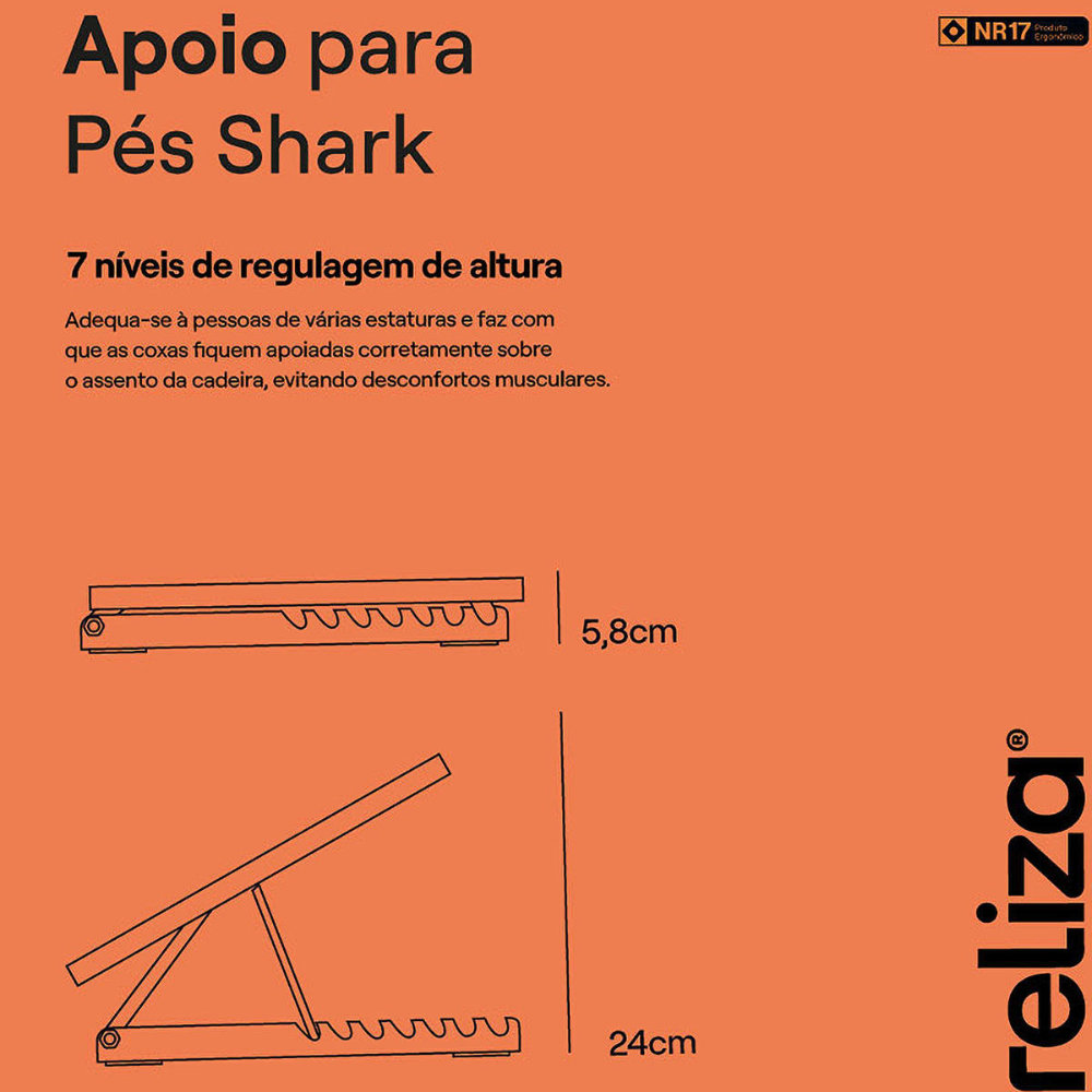 Apoio para Pes Ergonomico Reliza Shark PP Preto