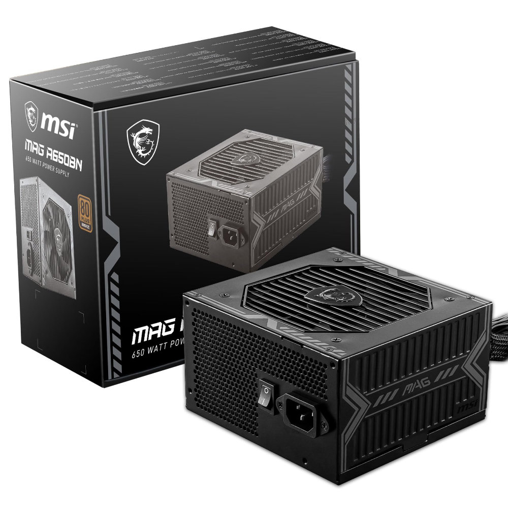 Fonte ATX Gamer MSI MAG A650BN 650W 80 Plus Bronze - Vista Principal do Produto - Resolucao recomendada 1000x1000