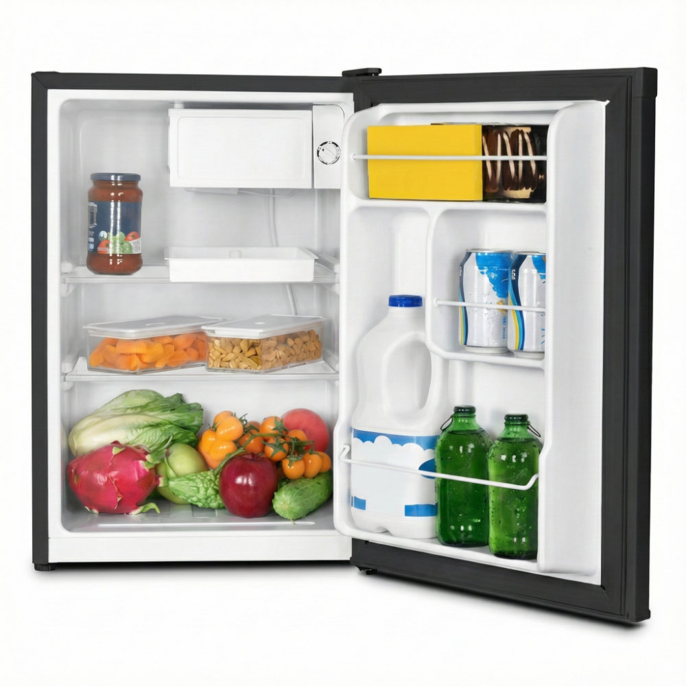 Frigobar Philco 45 Litros aberto com bebidas e alimentos organizados - Resolucao recomendada 1000x1000