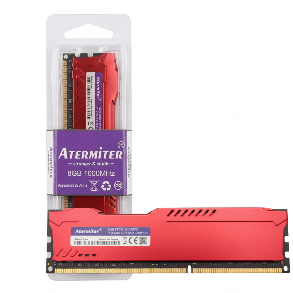 Memoria RAM Atermiter 8GB DDR3 1600MHz Dissipador Vermelho
