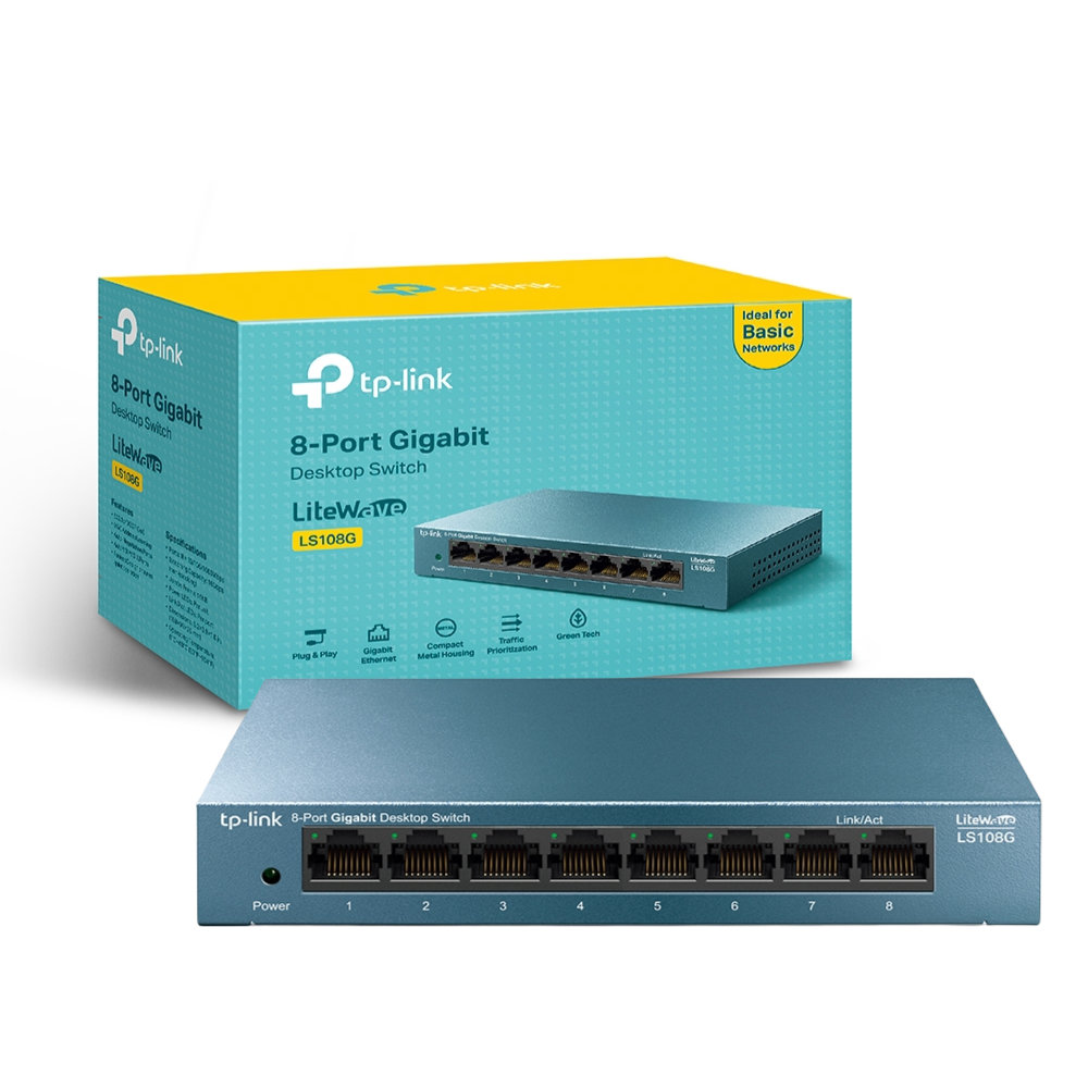 Switch TP-Link LS108G 8 Portas Gigabit Metal Vista Frontal