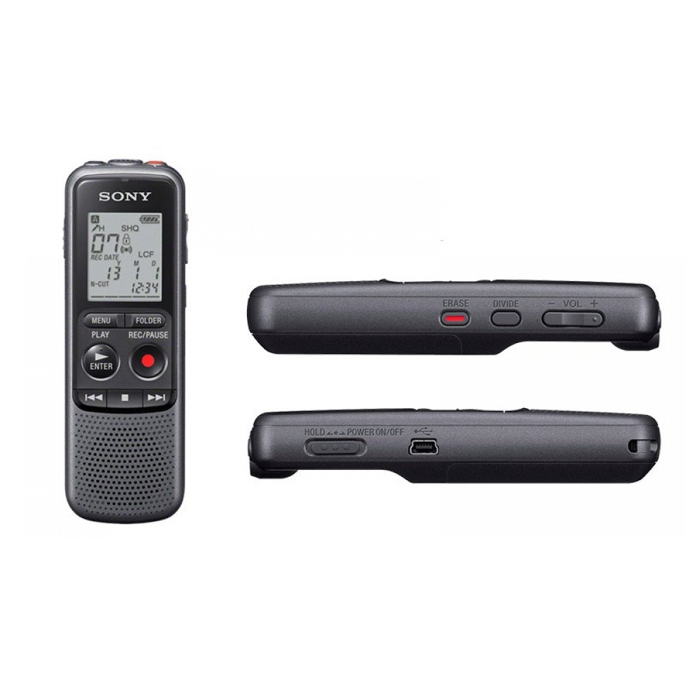 Gravador Digital Sony ICD-PX240 Visao Frontal e Lateral