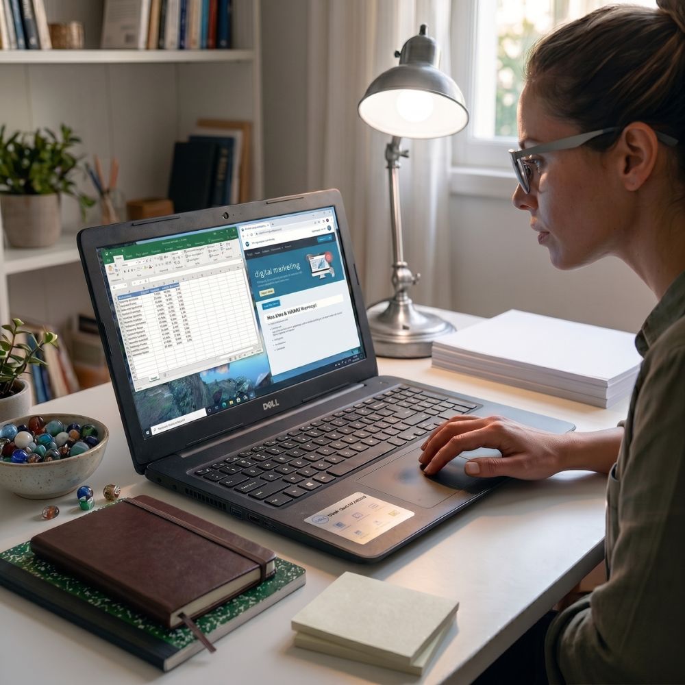 Mulher usando o notebook Dell Inspiron