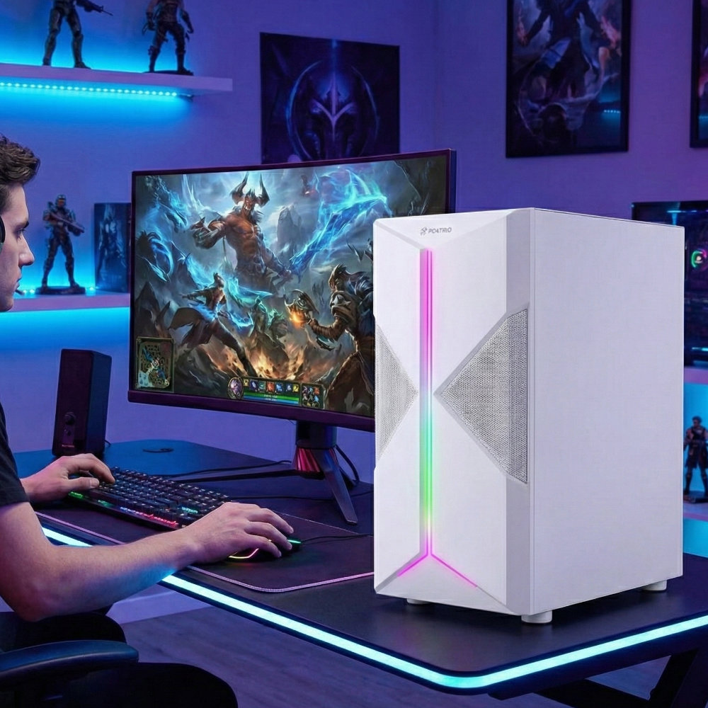 Computador Gamer Ryzen 5 5600GT 16GB RAM SSD 512GB NVMe Branco - Visao Geral do Setup - Resolucao recomendada 1000x1000