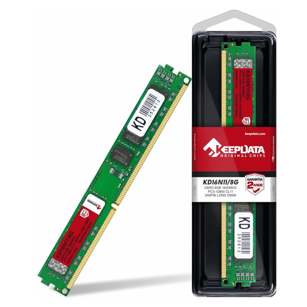 Memoria RAM Desktop KeepData 8GB 1600Mhz DDR3 KD16N11/8G - Vista Principal - Resolução recomendada 1000x1000