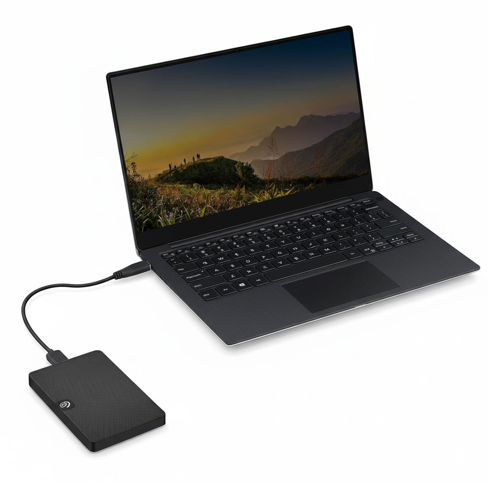 HD Externo Seagate conectado a um notebook