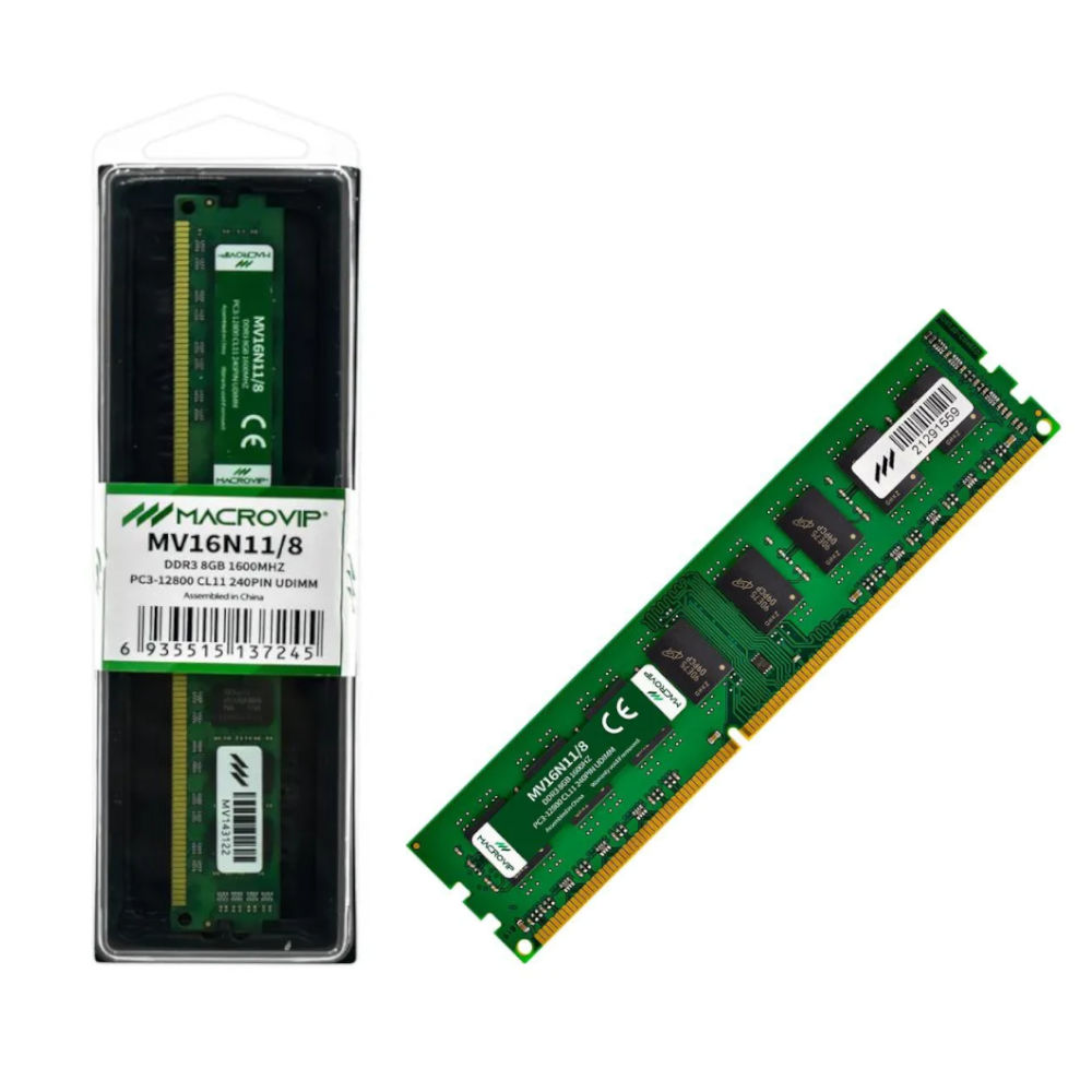 Memoria RAM Desktop Macrovip 8GB DDR3 1600MHz MV16N11/8 - Vista Principal - Resolucao recomendada 1000x1000