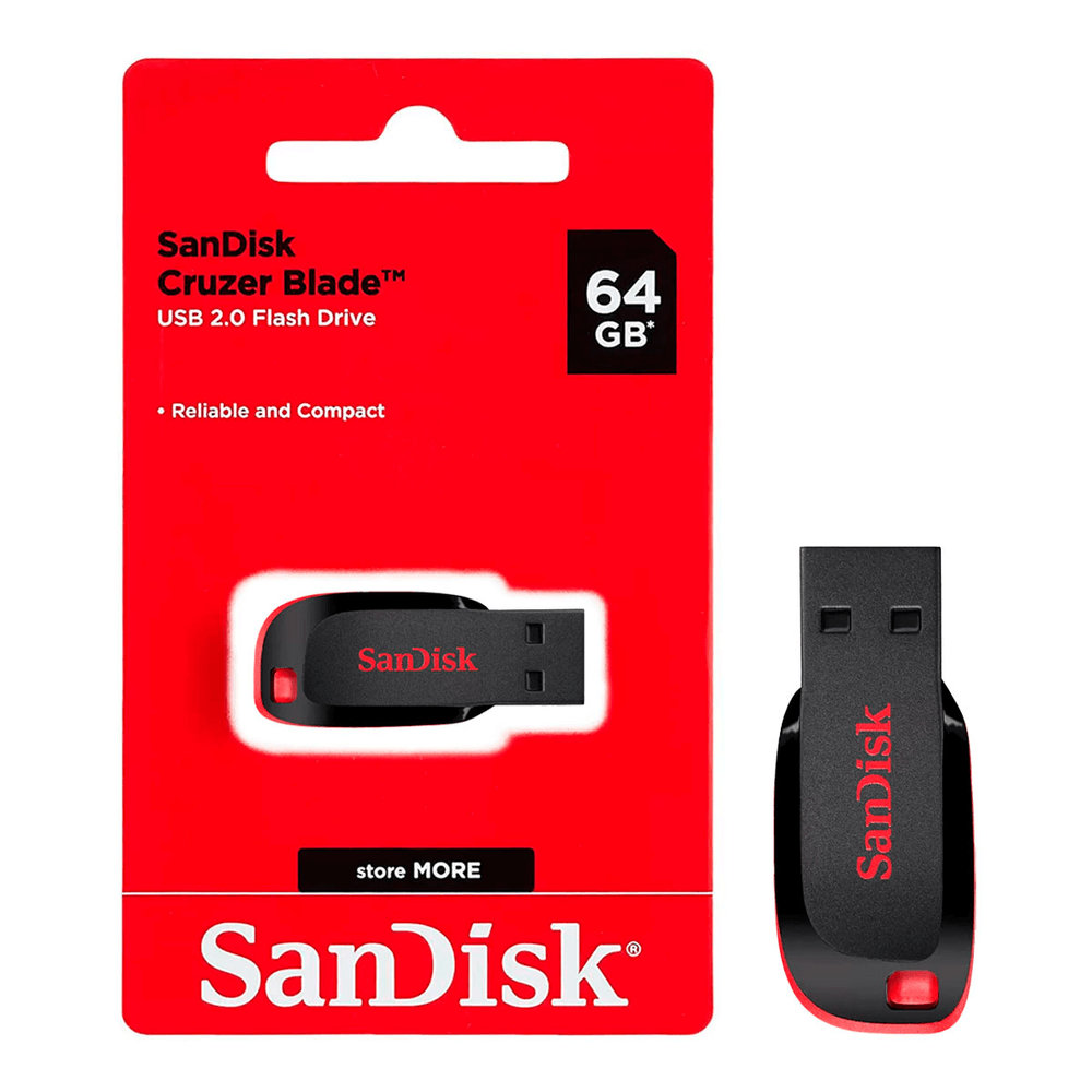 Pendrive SanDisk Cruzer Blade 64GB Preto e Vermelho