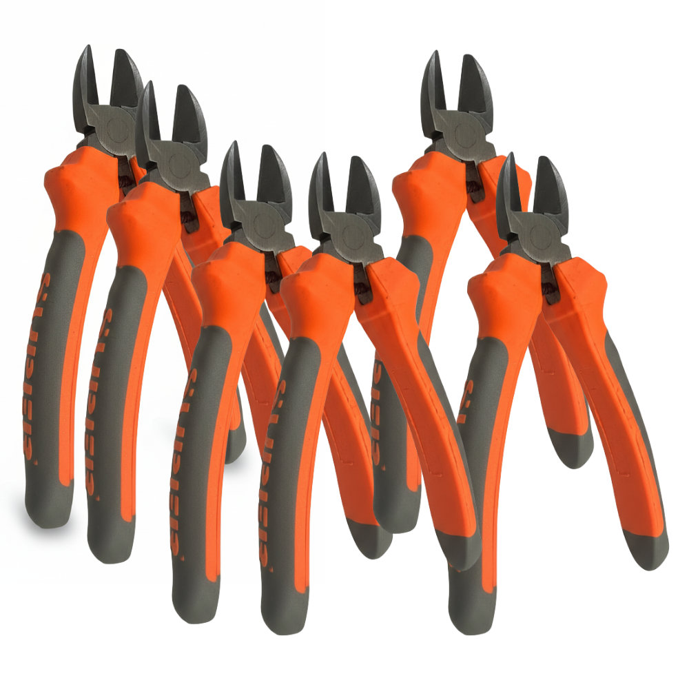 Kit 6 Alicates de Corte Diagonal 8 Polegadas Cabo Laranja