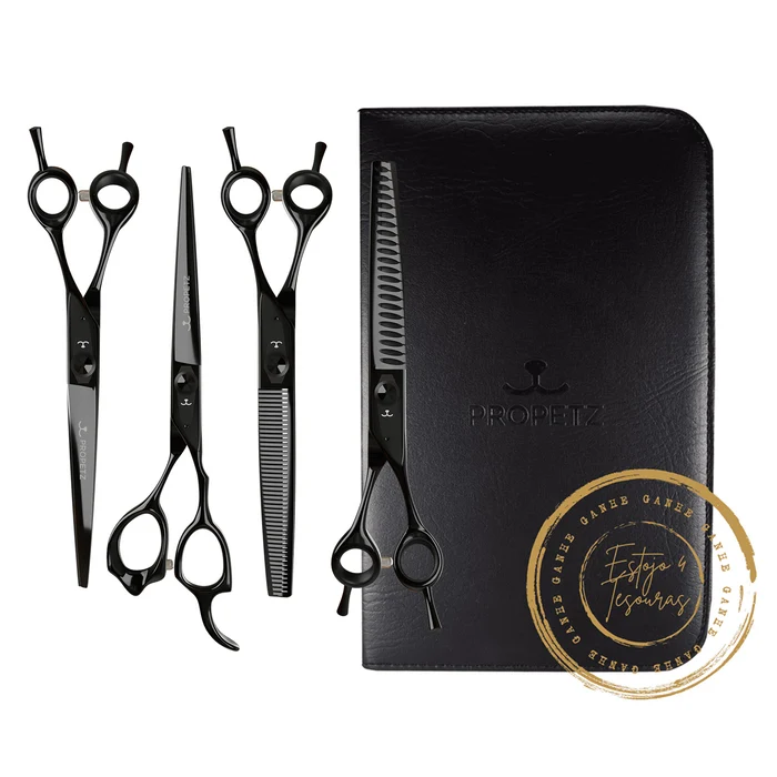 Kit 4 Tesouras Para Tosa Super Premium Propetz 7.5" + Estojo 4 Tesouras