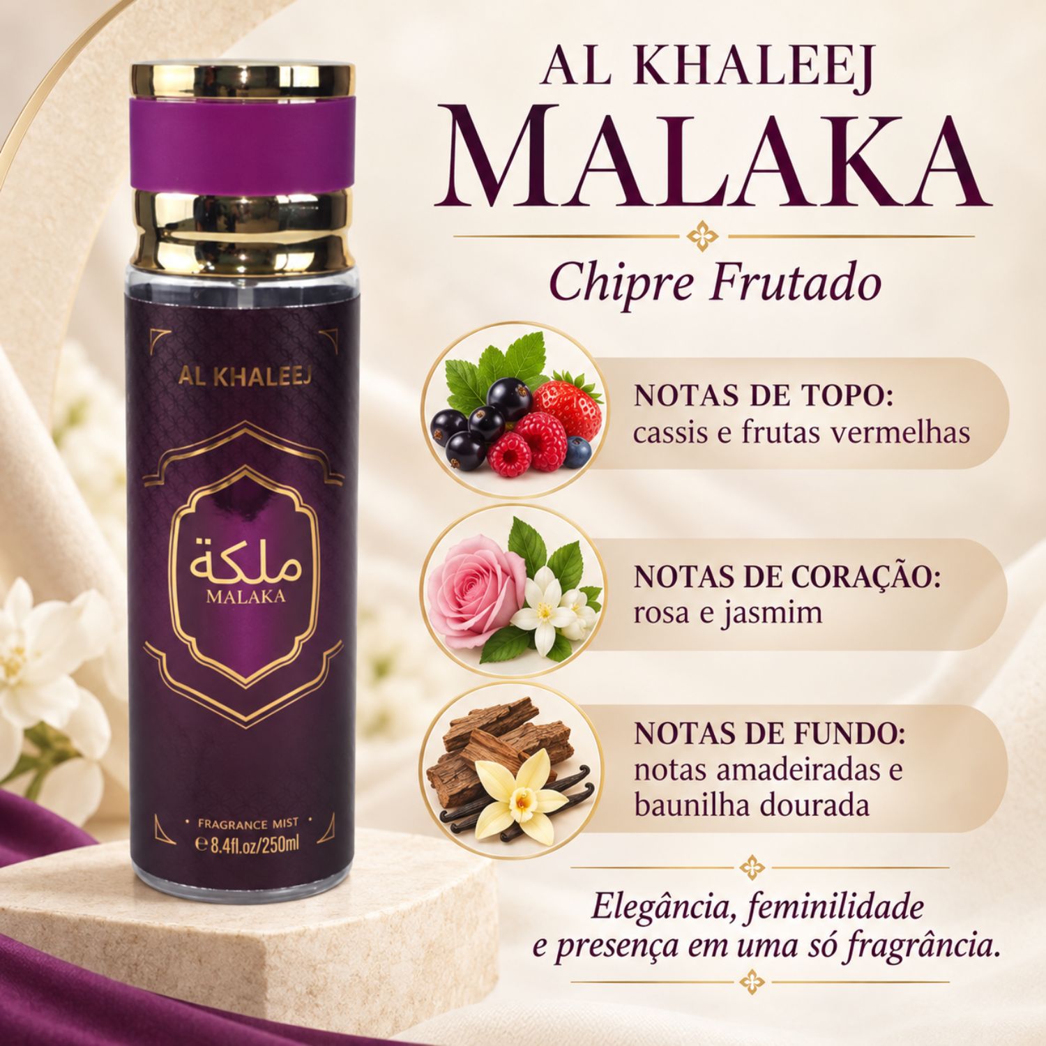 Body Mist Al Khaleej Malaka 250ml | Chipre Frutado
