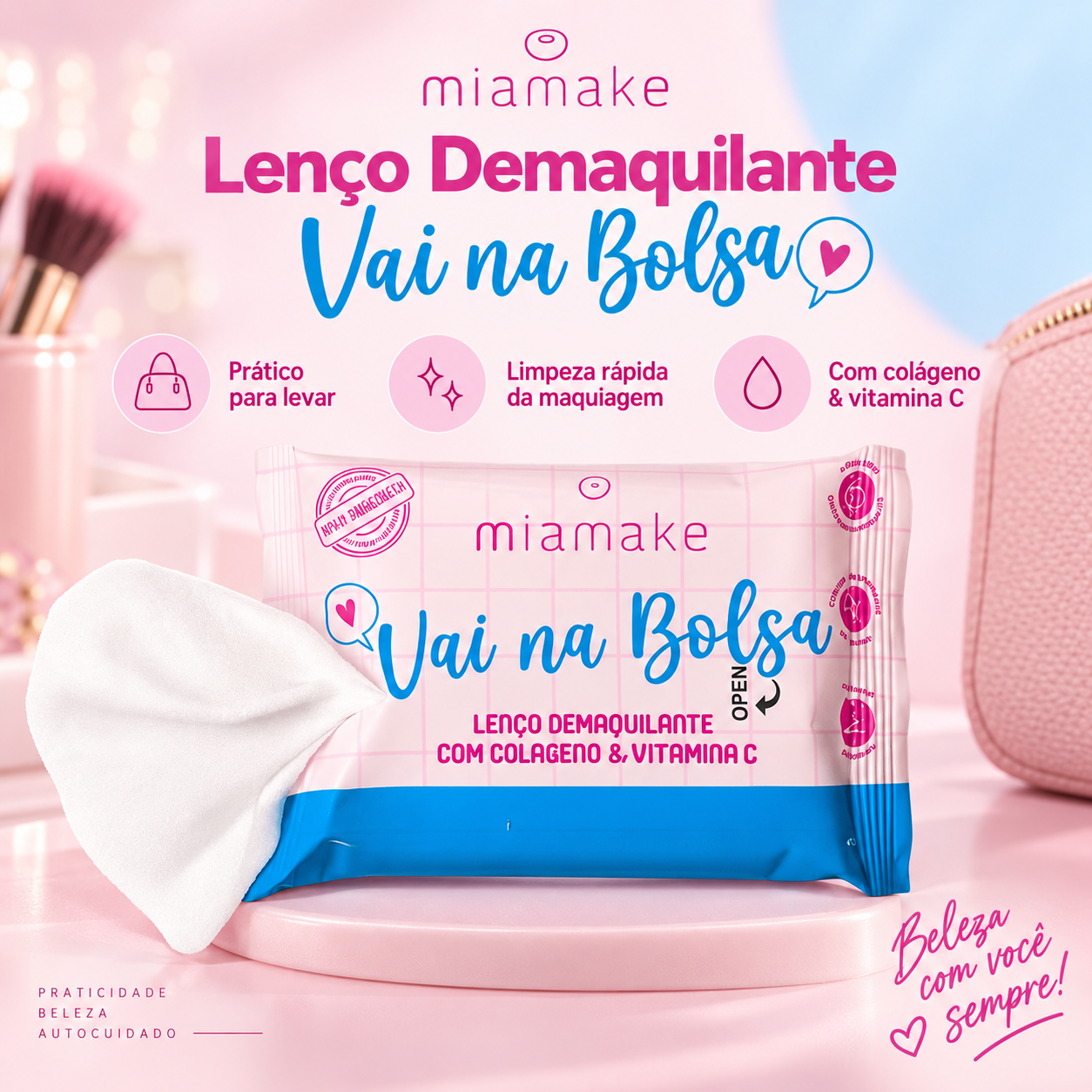 Lenço Demaquilante Para Maquiagem Vai Na Bolsa  da Mia Make