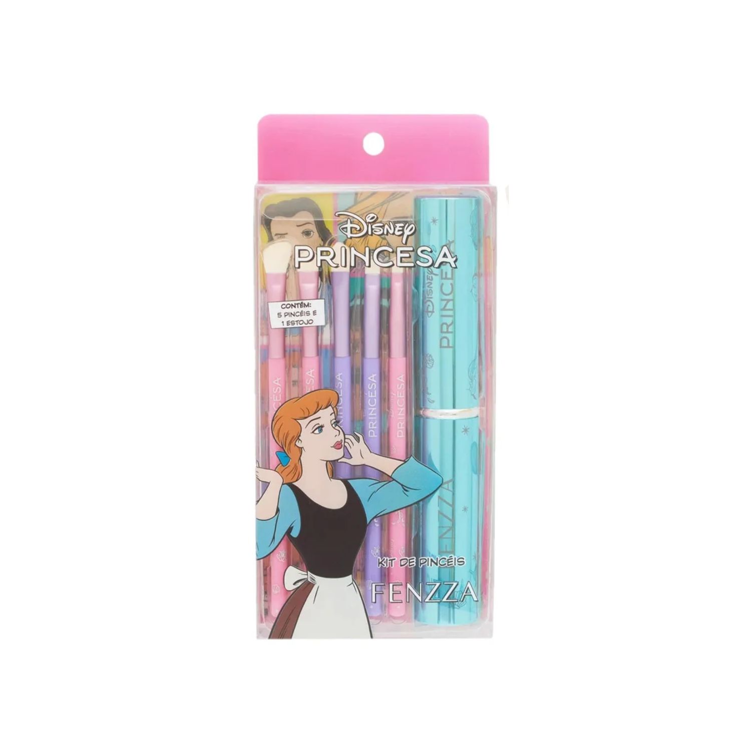 KIT COM 5 PINCÉIS + 1 CASE PRINCESAS - FENZZA