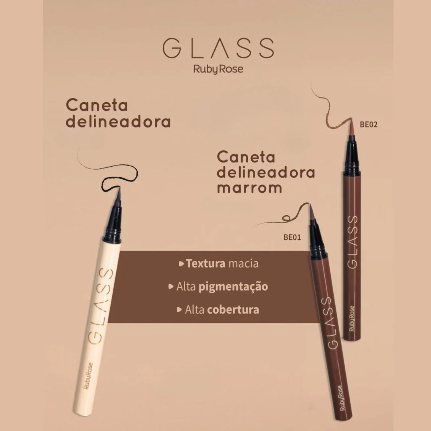 Caneta Delineadora Marrom - Glass - Dark Brown - Ruby Rose