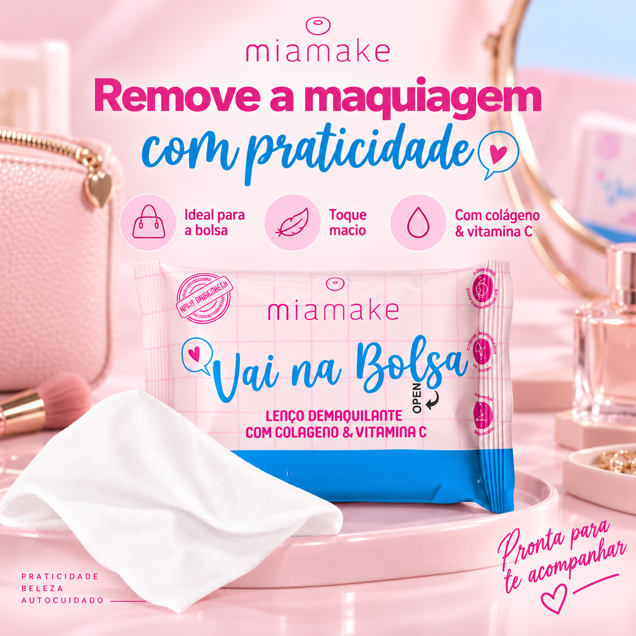 Lenço Demaquilante Para Maquiagem Vai Na Bolsa  da Mia Make