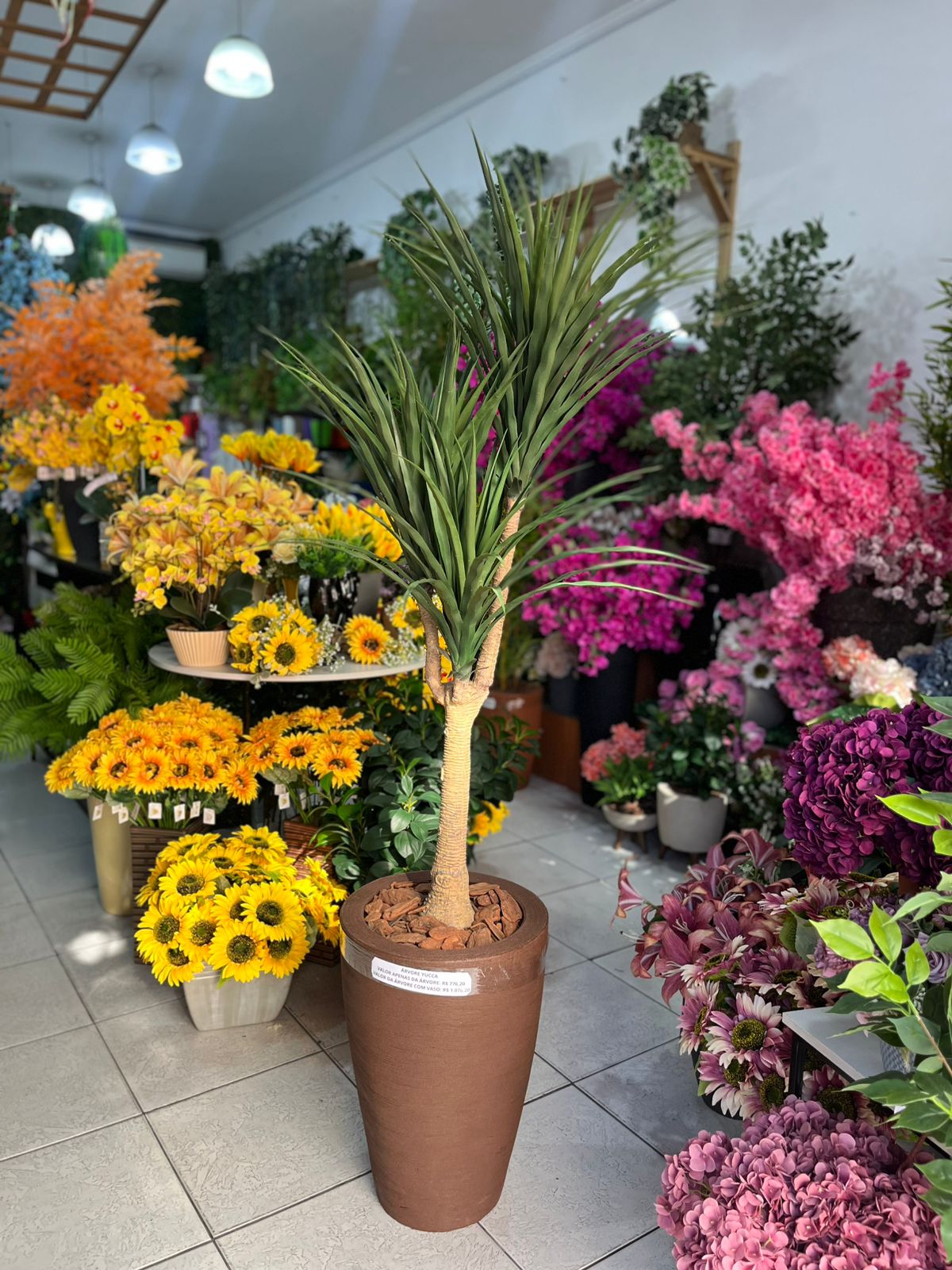Árvore Yucca, completa com vaso de polietileno, alt 1,80m