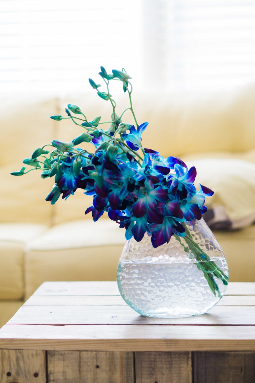 Haste de Orquídea Artificial Delicada 87cm / - Azul