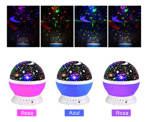 Projetor de luz noturna com estrelas rotativas de 360 graus - Rosa