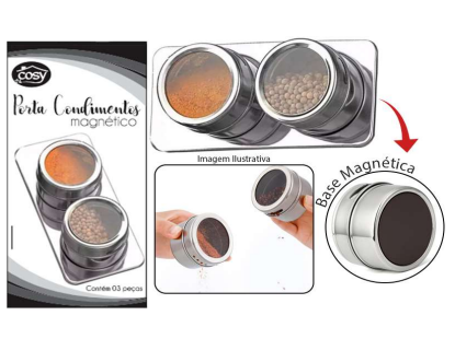 2 Porta condimentos De Metal Com Base Magnética 80ml 3 Peças