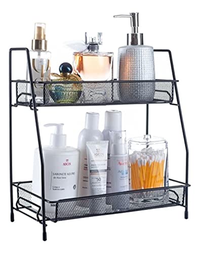 Organizador Banheiro Cozinha Vasos Metal 2 níveis 32X33x17 Cor:Preto
