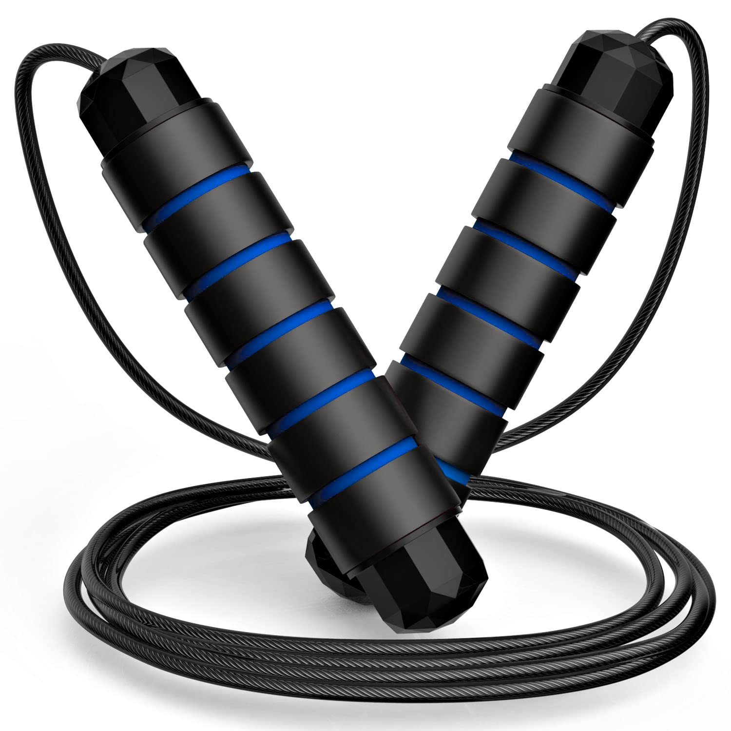 Corda De Pular Profissional Com Pegador Listrado - Azul