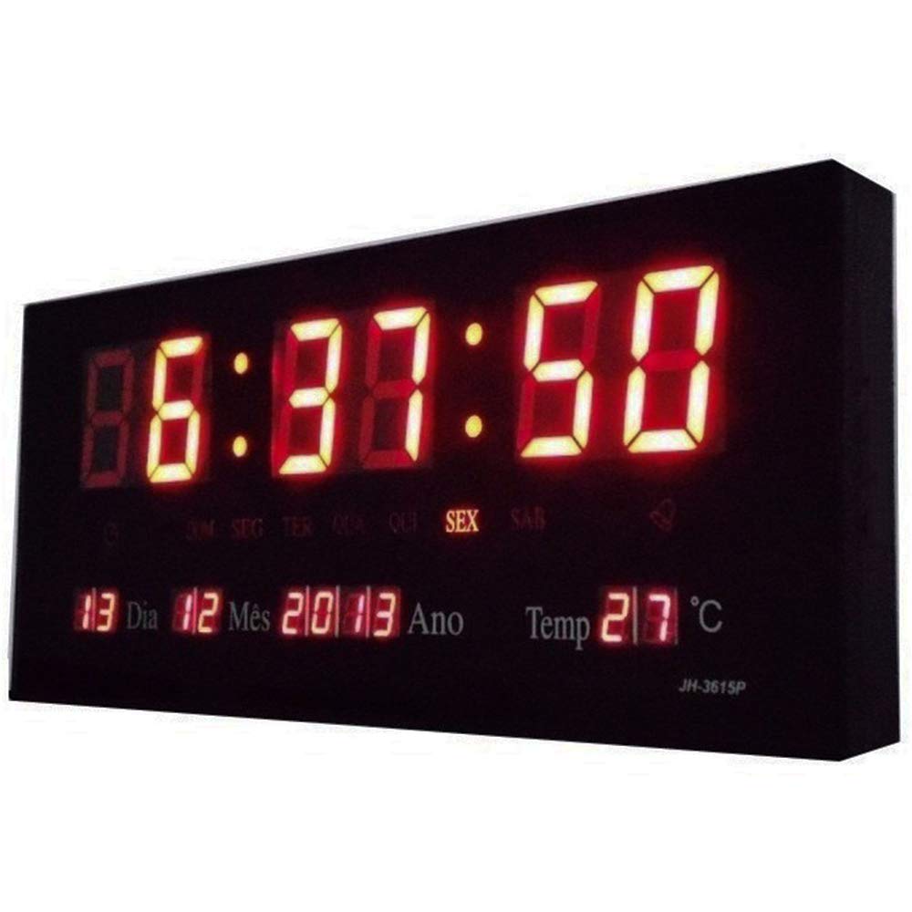RELÓGIO de Parede LED Vermelho DIGITAL Alto Brilho com Termômetro Data e Hora 3x15x36