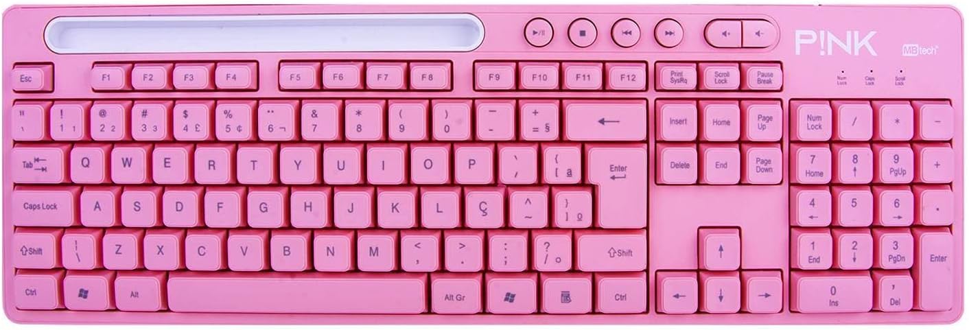 Teclado Usb KX Multimidia Com Suporte Para Celular Rosa