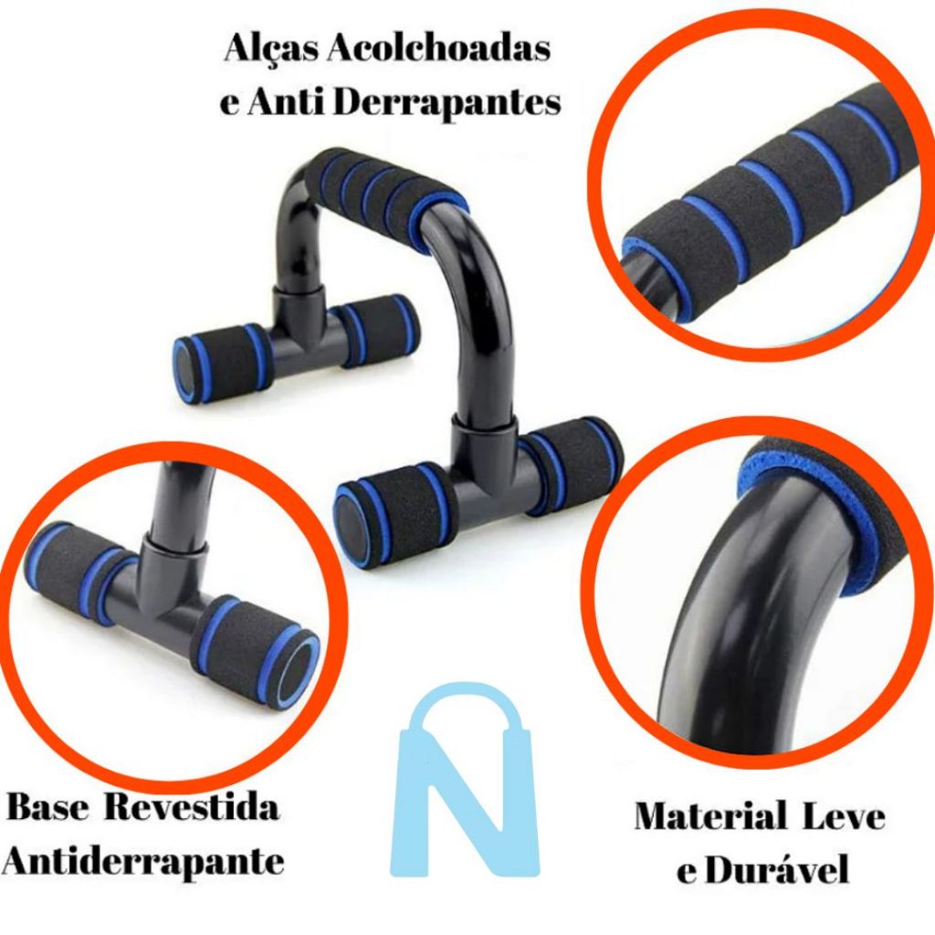 KIT Par de suporte Flexão de Braço Fixo Barra Apoio