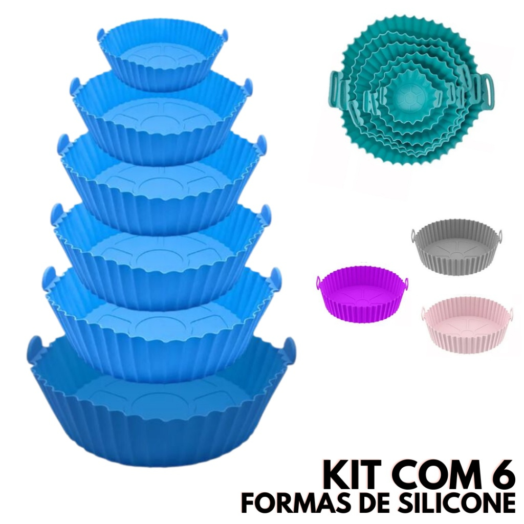 Kit 6 Formas De Silicone Tamanho Variado Air Fryer